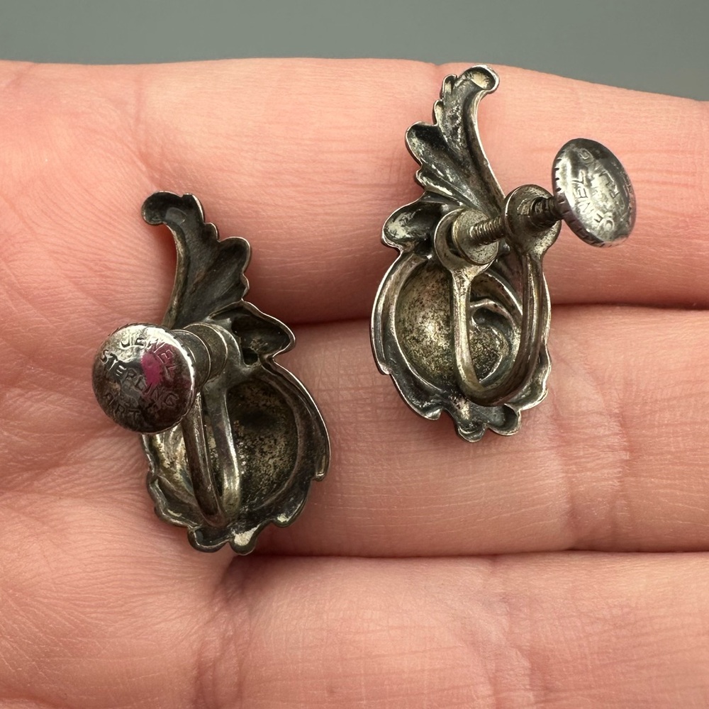 VTG Jewel Art Sterling Screw Back Earrings - Picture 2 of 8